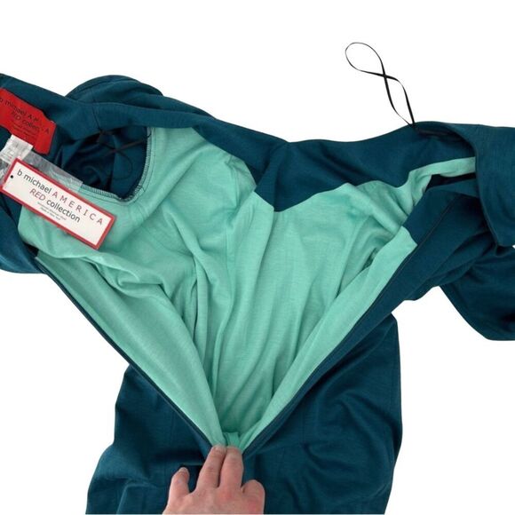 B Michael America Red Collection V Neck Long Sleeve Midi Dress Teal NWT Size 8 - Picture 4 of 13